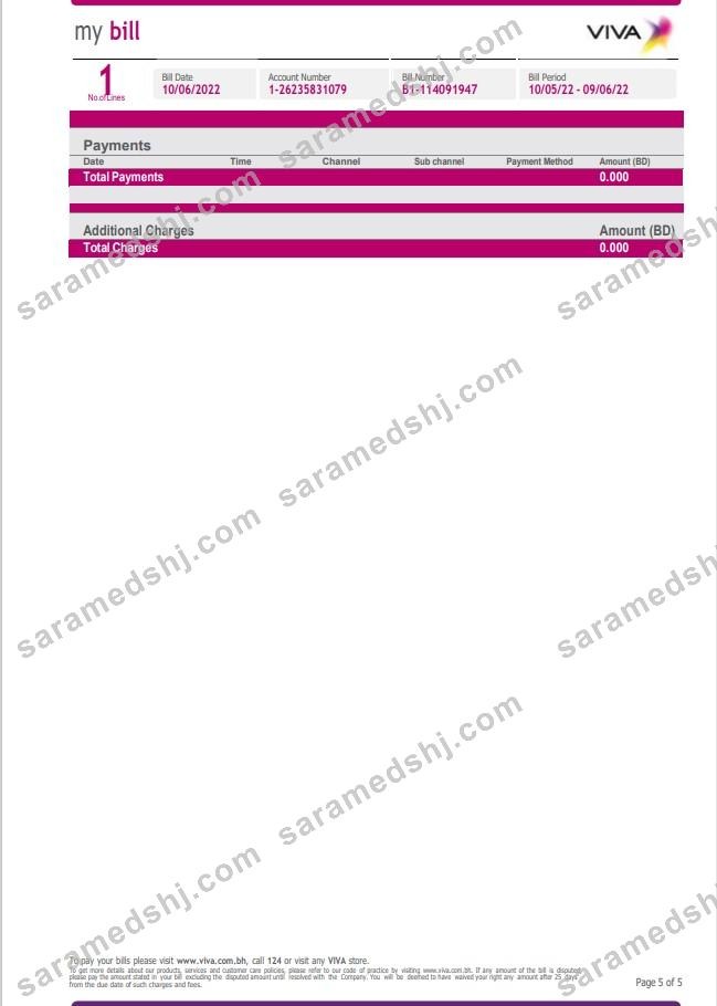Bahrain Viva my utility bill Word and PDF template, 5 pages 5